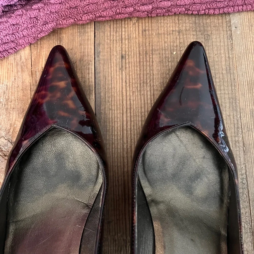 Stuart Weitzman Tortoise Shell Patent Leather Pointed Toe Pumps Heels 9M A404697